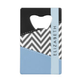 Grijs zigzag, Grijs Chevron, Blauw, Jouw naam Creditkaart Flessenopener (Voorkant)