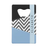 Grijs zigzag, Grijs Chevron, Blauw, Jouw naam Creditkaart Flessenopener (Achterkant)