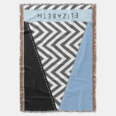 Grijs zigzag, Grijs Chevron, Blauw, Jouw naam Deken (Voorkant Verticaal)