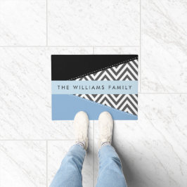 Grijs zigzag, Grijs Chevron, Blauw, Jouw naam Deurmat