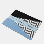 Grijs zigzag, Grijs Chevron, Blauw, Jouw naam Deurmat (Schuin)