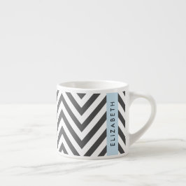 Grijs zigzag, Grijs Chevron, Blauw, Jouw naam Espresso Kop