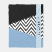Grijs zigzag, Grijs Chevron, Blauw, Jouw naam Fleece Deken (Voorkant)