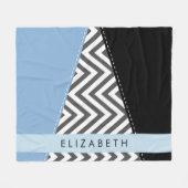 Grijs zigzag, Grijs Chevron, Blauw, Jouw naam Fleece Deken (Voorkant (Horizontaal))
