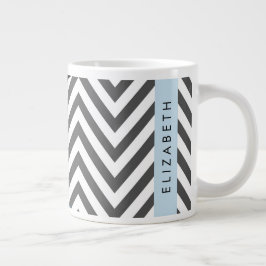 Grijs zigzag, Grijs Chevron, Blauw, Jouw naam Grote Koffiekop