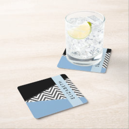 Grijs zigzag, Grijs Chevron, Blauw, Jouw naam Kartonnen Onderzetters