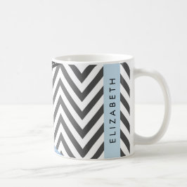Grijs zigzag, Grijs Chevron, Blauw, Jouw naam Koffiemok