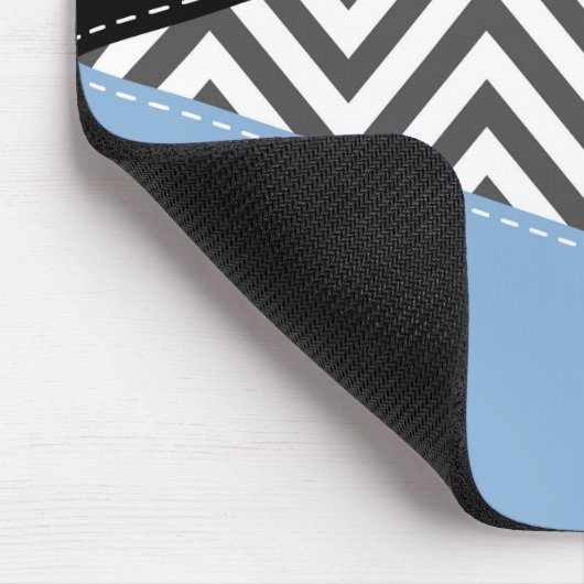 Grijs zigzag, Grijs Chevron, Blauw, Jouw naam Muismat (Hoek)