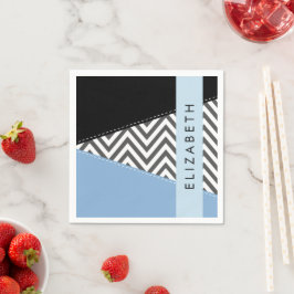 Grijs zigzag, Grijs Chevron, Blauw, Jouw naam Servet