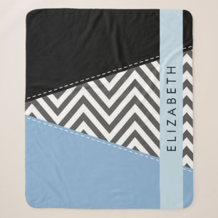 Grijs zigzag, Grijs Chevron, Blauw, Jouw naam Sherpa Deken