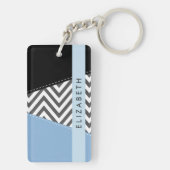Grijs zigzag, Grijs Chevron, Blauw, Jouw naam Sleutelhanger (achterkant)