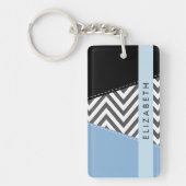 Grijs zigzag, Grijs Chevron, Blauw, Jouw naam Sleutelhanger (Voorkant)