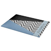 Grijs zigzag, Grijs Chevron, Blauw, Jouw naam Snijplank (Hoek)