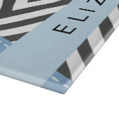 Grijs zigzag, Grijs Chevron, Blauw, Jouw naam Snijplank (Hoek)