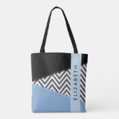 Grijs zigzag, Grijs Chevron, Blauw, Jouw naam Tote Bag (Achterkant)