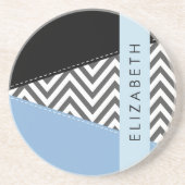 Grijs zigzag, Grijs Chevron, Blauw, Jouw naam Zandsteen Onderzetter (Voorkant)