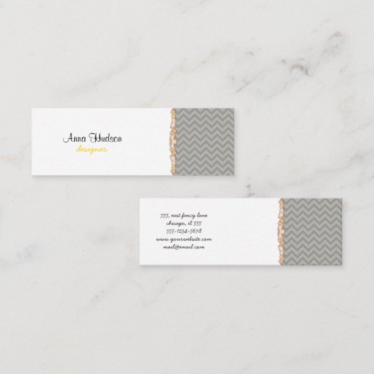 Grijs zigzag, Grijs Chevron, Geometrisch Patroon Mini Visitekaartje (Voorkant / Achterkant)