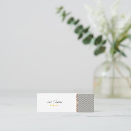 Grijs zigzag, Grijs Chevron, Geometrisch Patroon Mini Visitekaartje (Staand voorkant)