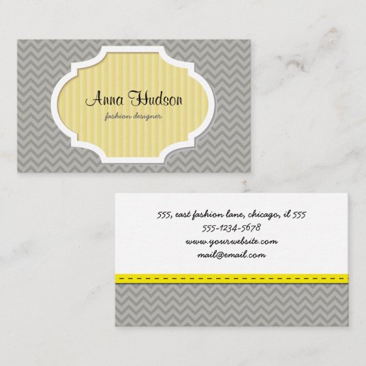 Grijs zigzag, Grijs Chevron, Geometrisch Patroon Visitekaartje (Voorkant / Achterkant)