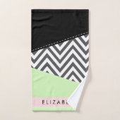 Grijs zigzag, Grijs Chevron, Mint, Jouw naam Bad Handdoek (Handdoek)
