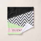 Grijs zigzag, Grijs Chevron, Mint, Jouw naam Bad Handdoek (Wasdoekje)