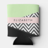 Grijs zigzag, Grijs Chevron, Mint, Jouw naam Blikjeskoeler (Achterkant)