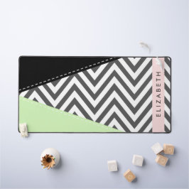Grijs zigzag, Grijs Chevron, Mint, Jouw naam Bureaumat