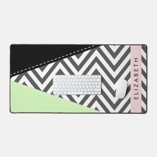 Grijs zigzag, Grijs Chevron, Mint, Jouw naam Bureaumat (Keyboard & Muis)