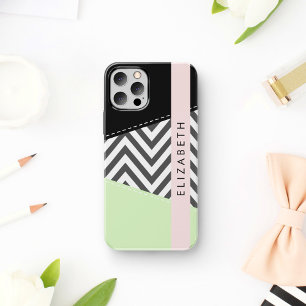 Grijs zigzag, Grijs Chevron, Mint, Jouw naam Case-Mate iPhone Case