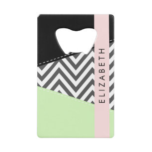 Grijs zigzag, Grijs Chevron, Mint, Jouw naam Creditkaart Flessenopener