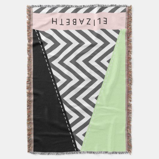 Grijs zigzag, Grijs Chevron, Mint, Jouw naam Deken (Voorkant Verticaal)