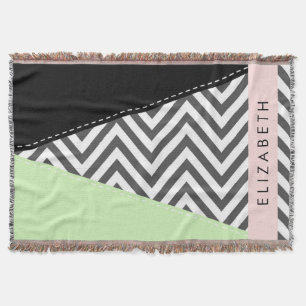 Grijs zigzag, Grijs Chevron, Mint, Jouw naam Deken