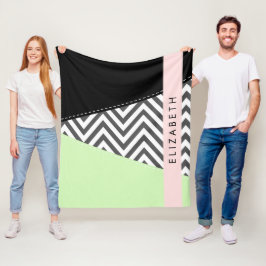 Grijs zigzag, Grijs Chevron, Mint, Jouw naam Fleece Deken