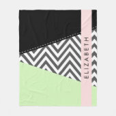 Grijs zigzag, Grijs Chevron, Mint, Jouw naam Fleece Deken (Voorkant)