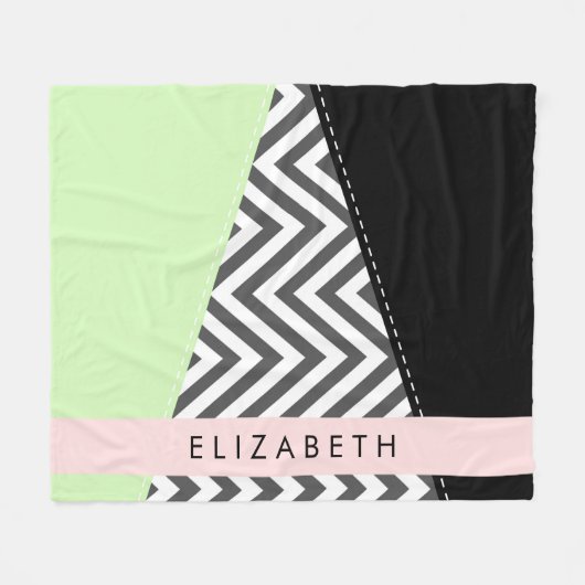 Grijs zigzag, Grijs Chevron, Mint, Jouw naam Fleece Deken (Voorkant (Horizontaal))