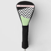 Grijs zigzag, Grijs Chevron, Mint, Jouw naam Golfheadcover (Voorkant)