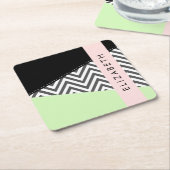 Grijs zigzag, Grijs Chevron, Mint, Jouw naam Kartonnen Onderzetters (Schuin)