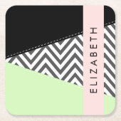 Grijs zigzag, Grijs Chevron, Mint, Jouw naam Kartonnen Onderzetters (Voorkant)