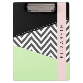 Grijs zigzag, Grijs Chevron, Mint, Jouw naam Klembord