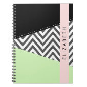 Grijs zigzag, Grijs Chevron, Mint, Jouw naam Notitieboek (Voorkant)
