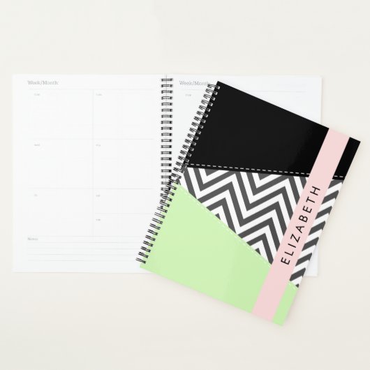Grijs zigzag, Grijs Chevron, Mint, Jouw naam Planner (Display)