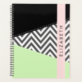 Grijs zigzag, Grijs Chevron, Mint, Jouw naam Planner (Voorkant)