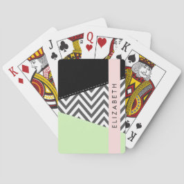 Grijs zigzag, Grijs Chevron, Mint, Jouw naam Pokerkaarten
