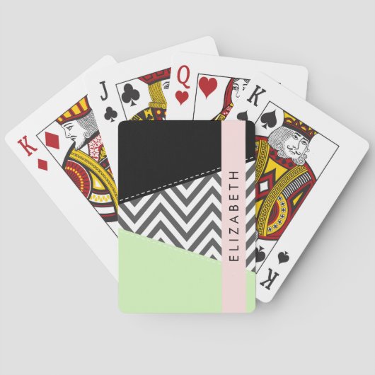 Grijs zigzag, Grijs Chevron, Mint, Jouw naam Pokerkaarten (Achterkant)
