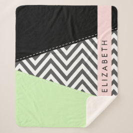 Grijs zigzag, Grijs Chevron, Mint, Jouw naam Sherpa Deken