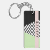 Grijs zigzag, Grijs Chevron, Mint, Jouw naam Sleutelhanger (Voorkant Links)