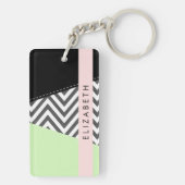 Grijs zigzag, Grijs Chevron, Mint, Jouw naam Sleutelhanger (achterkant)