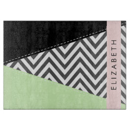 Grijs zigzag, Grijs Chevron, Mint, Jouw naam Snijplank