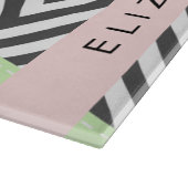 Grijs zigzag, Grijs Chevron, Mint, Jouw naam Snijplank (Hoek)