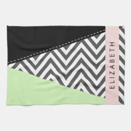 Grijs zigzag, Grijs Chevron, Mint, Jouw naam Theedoek